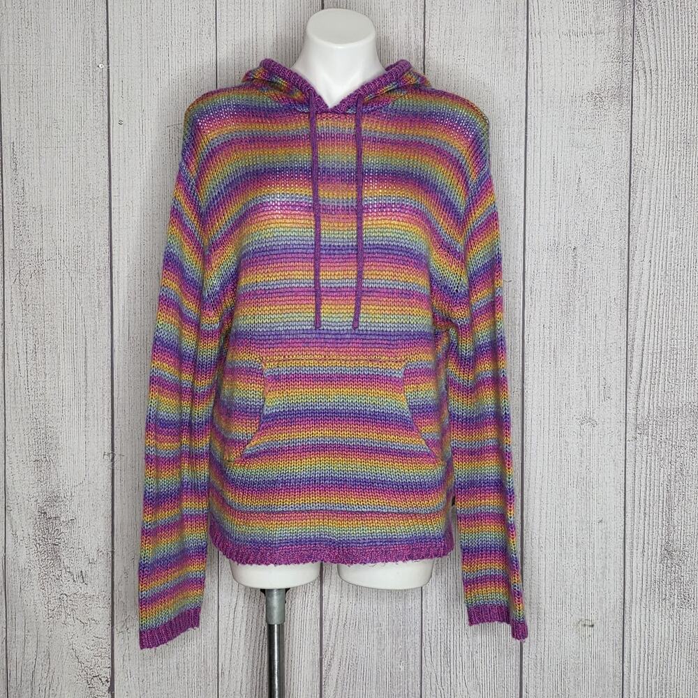 UNIF Smoothie Rainbow Hoodie Sweater Stripe Knit Baja Y2K Festival, sz Medium